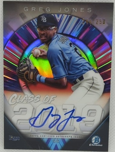 GREG JONES 2019 Topps Bowman Draft Class Of '19 RC AUTO Chrome SP #/250 TB Rays