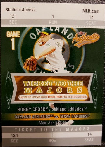 BOBBY CROSBY 2004 Fleer Showcase Authentix Ticket to the Majors #/999 Oakland As