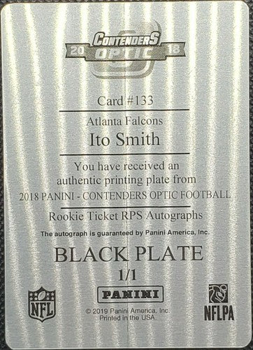 ITO SMITH 2018 Panini Contenders Optic RC Ticket AUTO PRINTING PLATE 1/1 Falcons