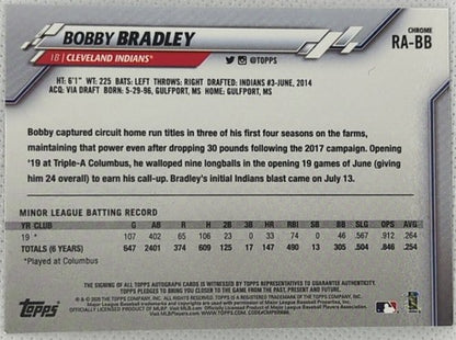 BOBBY BRADLEY 2020 Topps Chrome Rookie Prospect RC AUTO SP Cleveland Guardians