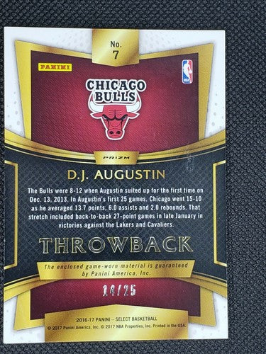D.J. AUGUSTIN 2016-17 Select Game Used Jersey PATCH Tie Dye Prizm SP #/25 Bulls