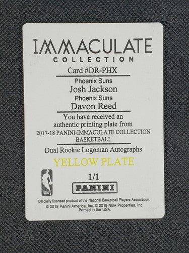 Josh JACKSON Davon REED 2017-18 Immaculate Dual LOGOMAN PRINTING PLATE #1/1 Suns