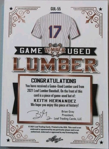 KEITH HERNANDEZ 2021 Lumber Game Used BAT BARREL PATCH PEWTER #2/4 Mets Seinfeld