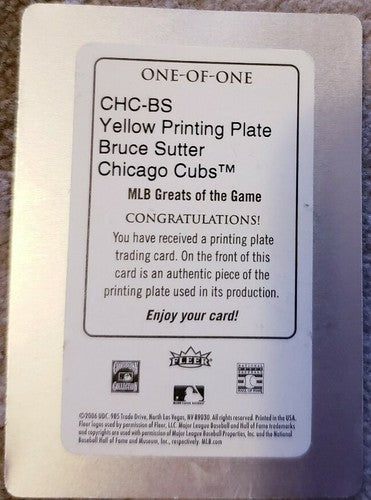 BRUCE SUTTER 2006 Cubs Greats of the Game Wrigley Field PRINTING PLATE #1/1 of 1