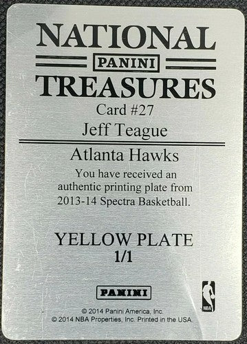JEFF TEAGUE 2013-14 Panini Spectra Game Time PRINTING PLATE SP 1/1 Hawks Celtics