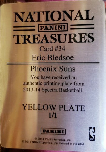 ERIC BLEDSOE 2013-14 Spectra PRINTING PLATE SP #1/1 of 1 National Treasures Suns