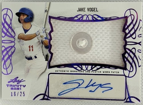 JAKE VOGEL 2021 Leaf Trinity DUAL AUTO Jersey BUTTON PATCH Purple SP /25 Dodgers