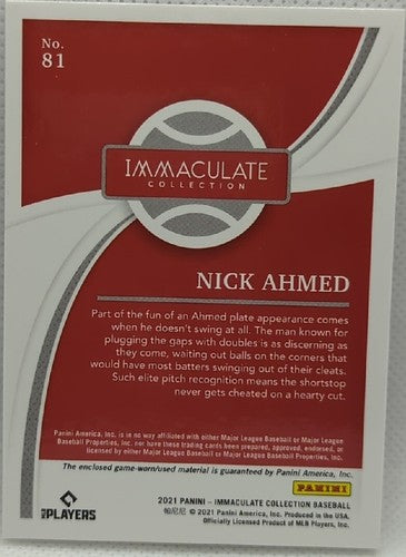 NICK AHMED 2021 Panini Immaculate Batting Glove Jersey LAUNDRY TAG LOGO PATCH /6