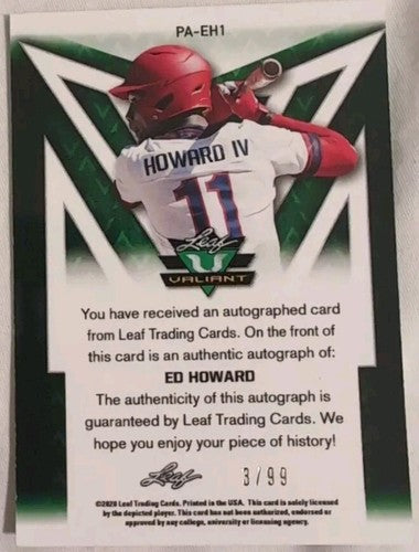 ED HOWARD 2020 Leaf Valiant Portrait Prospect RC AUTO Green SP #/99 Chicago Cubs