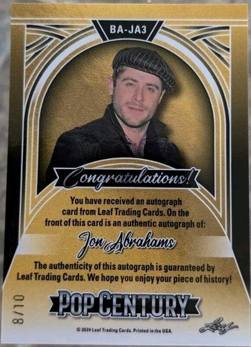 JON ABRAHAMS 2024 Leaf Pop Century AUTO SILVER #8/10 Scary Movie Actor Celebrity