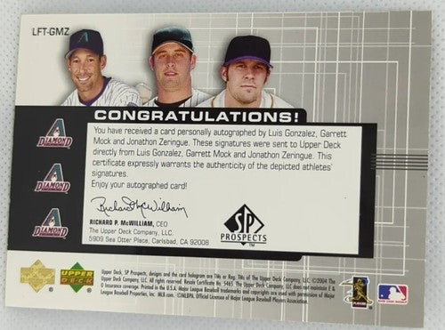 Luis GONZALEZ Garrett MOCK Jonathon ZERINGUE 2004 SP Prospects TRIPLE AUTO #/50