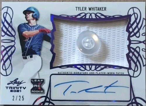 TYLER WHITAKER 2021 Leaf Trinity DUAL AUTO Jersey BUTTON PATCH Purple /25 Astros