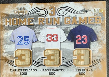 Jason VARITEK Ellis BURKS Carlos DELGADO 2021 Leaf Lumber TRIPLE Game Used BAT #