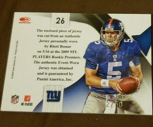 RHETT BOMAR 2009 National Treasures Rookie Jersey LAUNDRY TAG Patch #/50 Giants