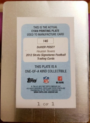 DeVIER POSEY 2012 Topps Strata Signatures PRINTING PLATE #1/1 Houston Texans RC