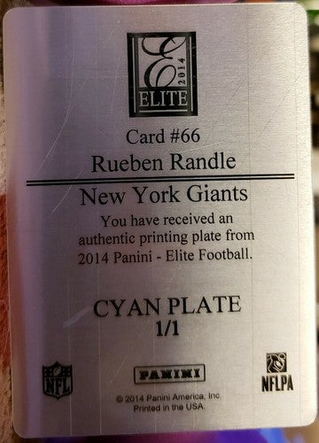 RUEBEN RANDLE 2014 Panini Elite Cyan PRINTING PLATE SP #1/1 of 1 New York Giants
