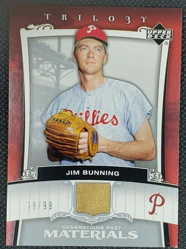 JIM BUNNING 2005 Upper Deck Trilogy GAME USED WORN JERSEY Silver SP /99 Phillies