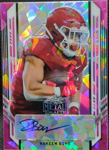 RAKEEM BOYD 2021 Leaf Metal Draft RC AUTO Pink Crystals SP #4/15 Lions Arkansas