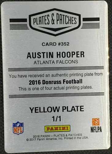 AUSTIN HOOPER 2016 Panini Donruss PRINTING PLATE SP #1/1 Falcons Browns Patches