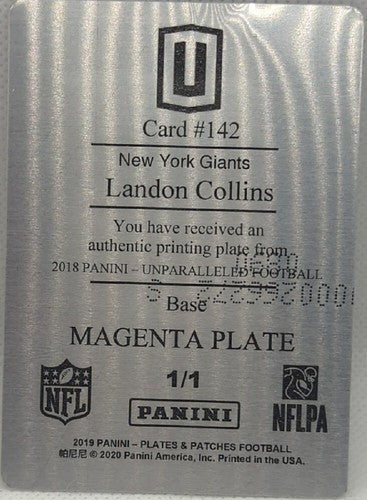 LANDON COLLINS 2019 Panini Unparalleled PRINTING PLATE #1/1 Giants Washington of