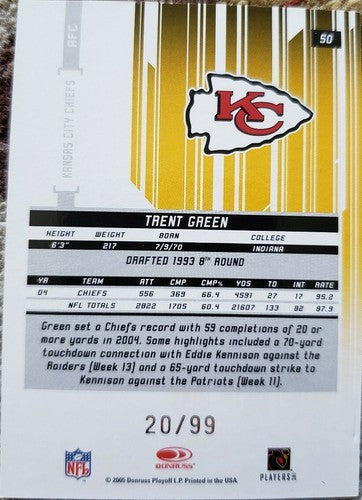 TRENT GREEN 2005 Leaf Rookies & Stars Longevity Parallel Holofoil SP #/99 Chiefs