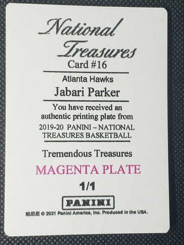 JABARI PARKER 2020-21 Panini National Treasures PRINTING PLATE 1/1 Hawks Celtics