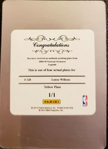 LENNY WILKENS 2009-10 Panini National Treasures Legends PRINTING PLATE 1/1 Hawks