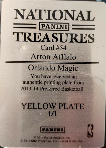 ARRON AFFLALO 2013-14 Panini National Treasures PRINTING PLATE #1/1 of 1 Magic