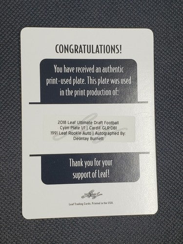 DEONTAY BURNETT 2018 Leaf Ultimate Draft AUTO PRINTING PLATE #1/1 Eagles Titans