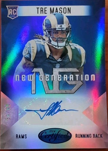 TRE MASON 2014 Panini Certified New Generation RC AUTO BLUE #1/15 St. Louis Rams