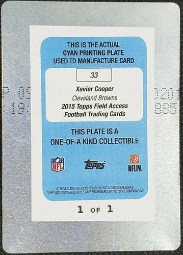 XAVIER COOPER 2015 Topps Field Access RC PRINTING PLATE SP #1/1 Browns One of