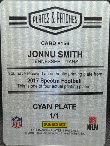 JONNU SMITH 2017 Panini Spectra RC PRINTING PLATE SP #1/1 Titans Patriots One of