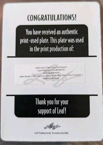 Kobe BRYANT Allen IVERSON Steve NASH Ray ALLEN MARBURY 2020 PRINTING PLATE #1/1