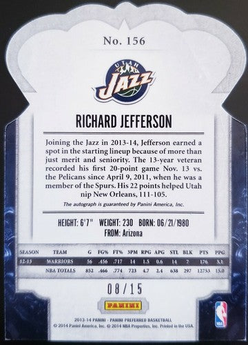 RICHARD JEFFERSON 2013-14 Panini Preferred Crown Royale Signatures Blue AUTO /15