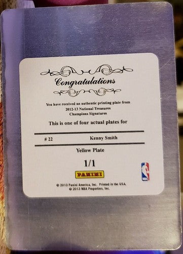 KENNY SMITH 2012-13 National Treasures Champions PRINTING PLATE 1/1 of 1 Rockets