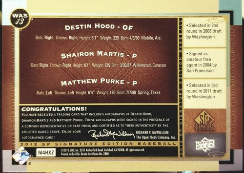 Shairon MARTIS Destin HOOD Matthew PURKE 2012 SP Signature Triple AUTO Nationals