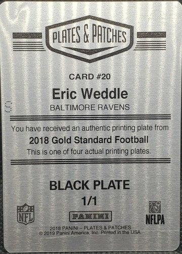 ERIC WEDDLE 2018 Panini Gold Standard PRINTING PLATE #1/1 Ravens Rams Super Bowl
