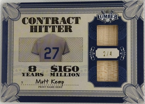 MATT KEMP 2022 Leaf Lumber Contract Hitter DUAL Game Used BAT BLUE SP /4 Dodgers