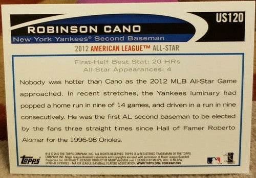 ROBINSON CANO 2012 Topps Update All-Star Sunglasses SP Photo Variation Yankees