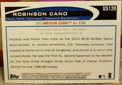 ROBINSON CANO 2012 Topps Update All-Star Sunglasses SP Photo Variation Yankees