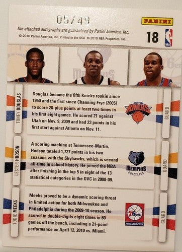 Jodie MEEKS Lester HUDSON Toney DOUGLAS  2009-10 Panini Update TRIPLE AUTO #5/49