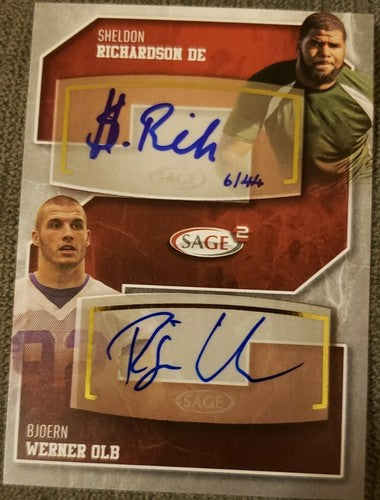 Sheldon RICHARDSON Bjoern WERNER 2014 SAGE 2 Dual AUTO #6/44 Colts Jets Nickname