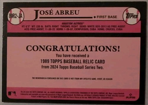 JOSE ABREU 2024 Topps Series 2 1989 35th Anniversary Relic Game-Used JERSEY SP
