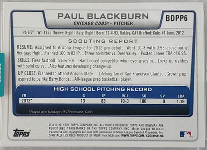 PAUL BLACKBURN 2024 Topps Archives 2012 1st Bowman AUTO SP /9 Athletics A's Cubs