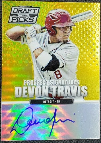 DEVON TRAVIS 2013 Panini Prizm Perennial Draft Picks Gold RC AUTO #/10 Blue Jays