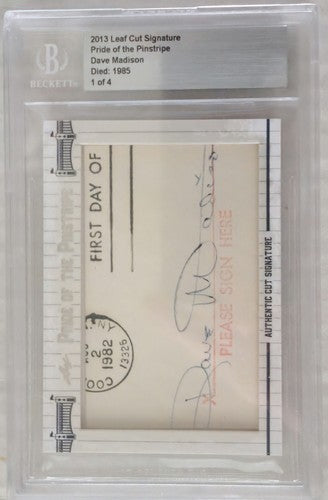 DAVE MADISON 2013 Leaf Pride Of The Pinstripe CUT AUTO #1/4 Yankees BGS Beckett