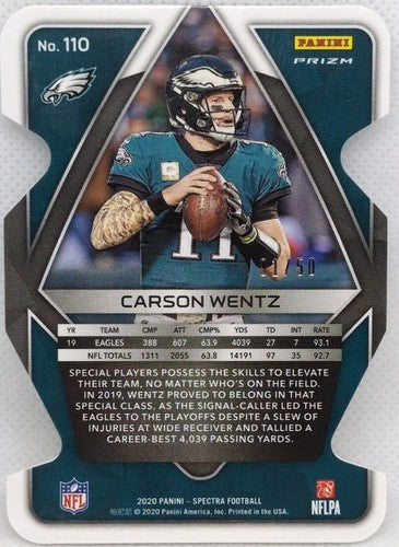CARSON WENTZ 2020 Panini Spectra Die-Cut BLUE REFRACTOR PRIZM SP #01/50 Eagles