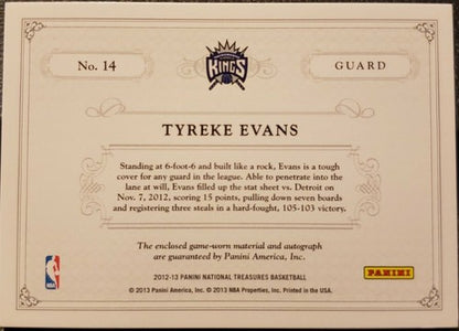TYREKE EVANS 2012-13 Playoff National Treasures Colossal JUMBO JERSEY AUTO #1/25