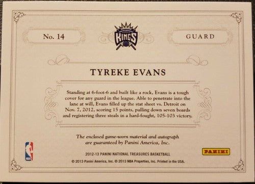 TYREKE EVANS 2012-13 Playoff National Treasures Colossal JUMBO JERSEY AUTO #1/25