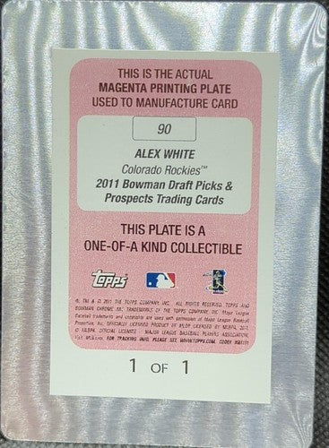 ALEX WHITE 2011 Bowman Draft Picks Prospects PRINTING PLATE #1/1 Rockies One of